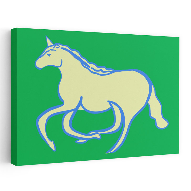 Green Unicorn Gallop Abstract Contemporary Horse Landscape Nature Wall Art Print 1 Piece Wrapped Canvas Wall Art