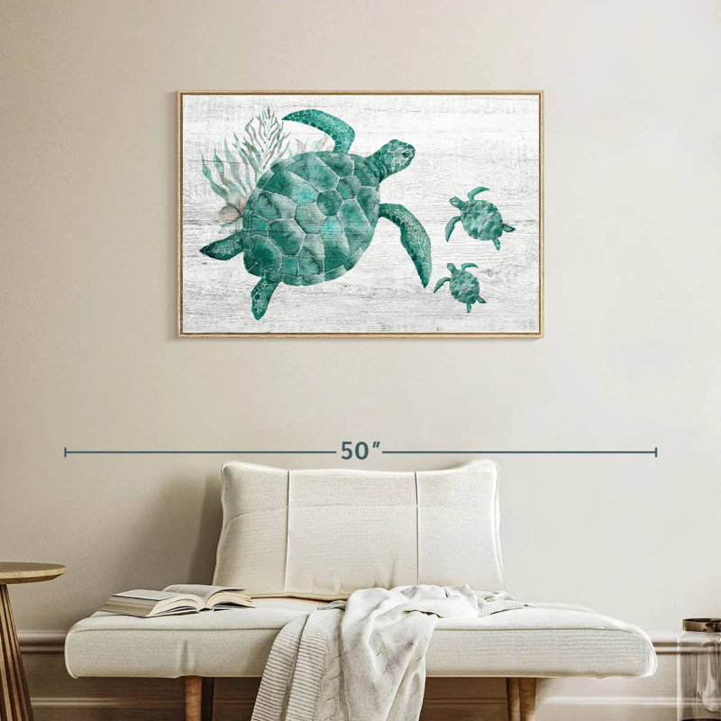 Famille de tortues en bois, Cadre flottant en bois naturel, 37 po x 25 po