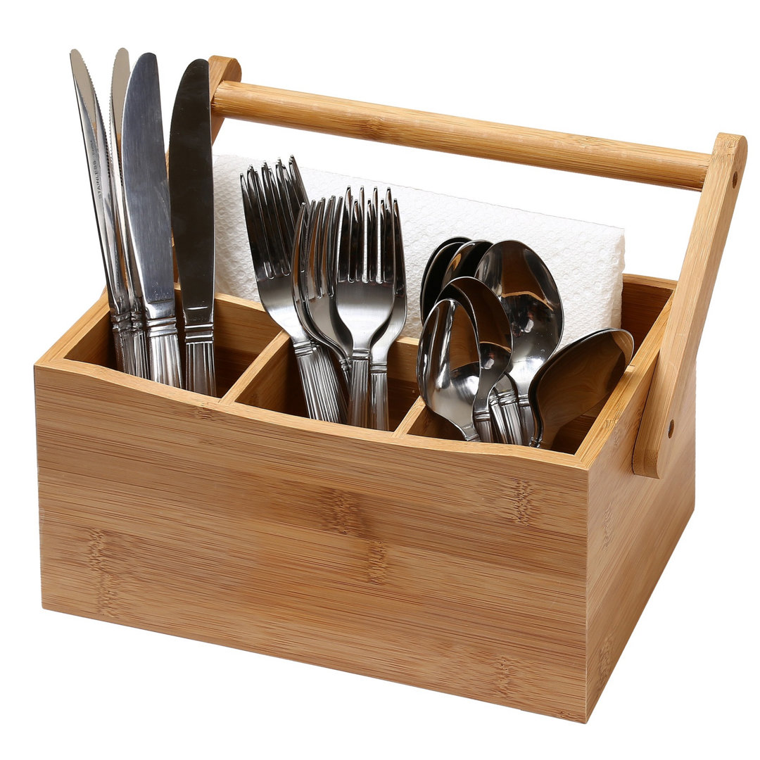 4 Compartment Bamboo Flatware Caddy Rebrilliant 