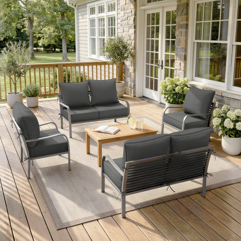 6.5″ Outdoor Replacement Cushion Set, Deep Seating Seat / Back Cushion Set, Light Gray