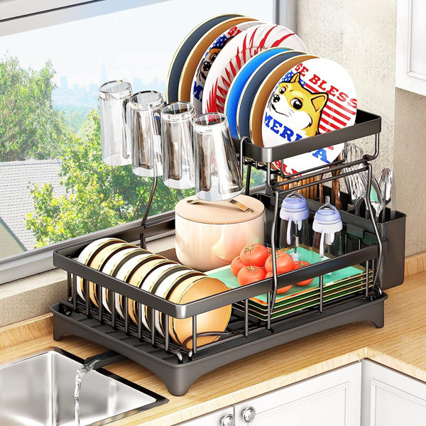 Hot Kitchen Dish Cup Drying Rack Drainer Dryer Tray Cutlery Holder  Organizer US