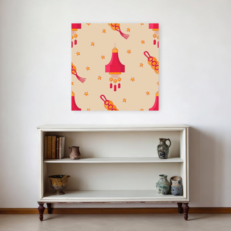Lanterne chinoise festive, motif traditionnel abstrait, paysage, nature, art mural, 32" H x 32" W