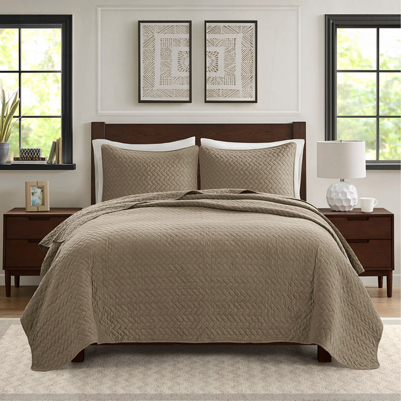 Ensemble de courtepointe surdimensionnée 3 pièces Luxurious, Courtepointe grande taille et 2 pièces supplémen, Taupe