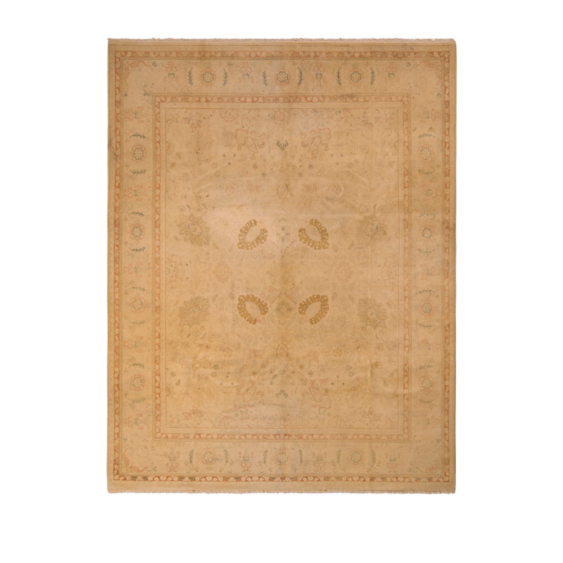 Tapis décoratif en laine brun clair de conception unique 8 pi 1 po x 10 pi 3 po noué à la main