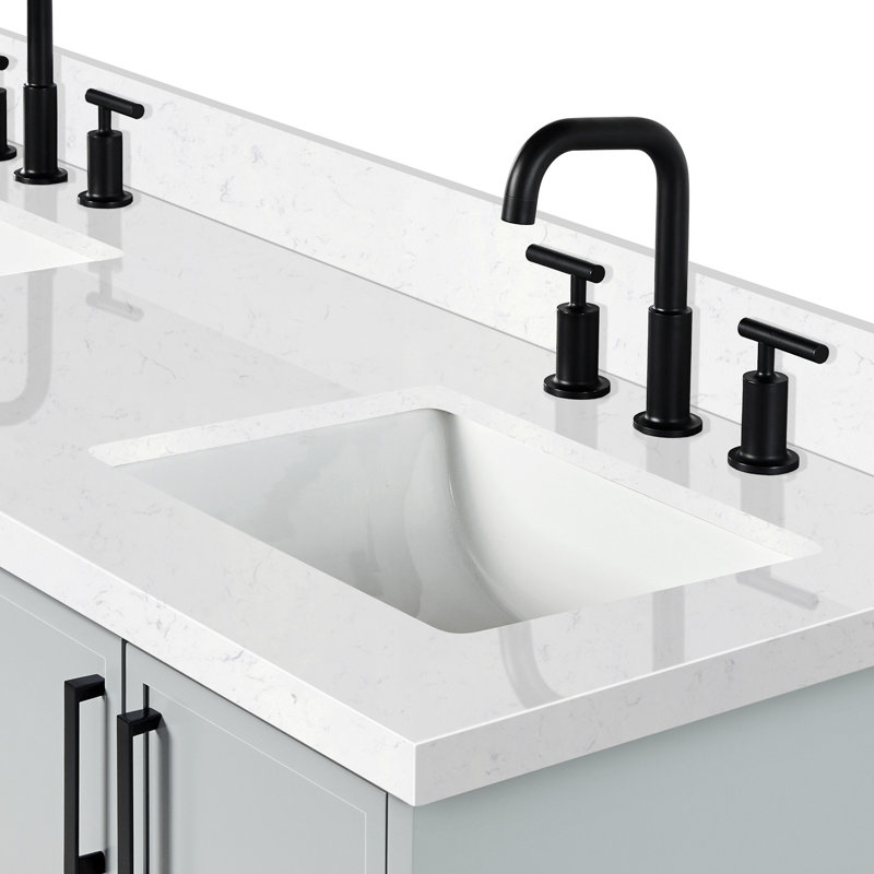Ariel Kelly 60 Inch Double Rectangular Sink Bathroom Vanity With Carrara Quartz Countertop, Gray