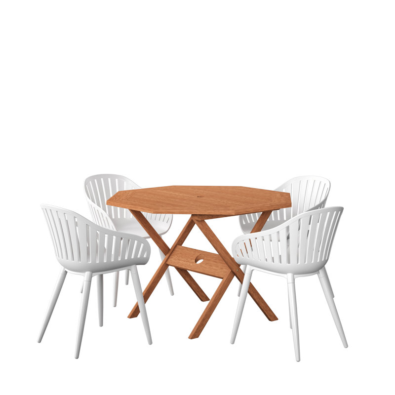 Anautica 4 - Person Eucalyptus Solid Wood Patio Dining Set Octagonal Table