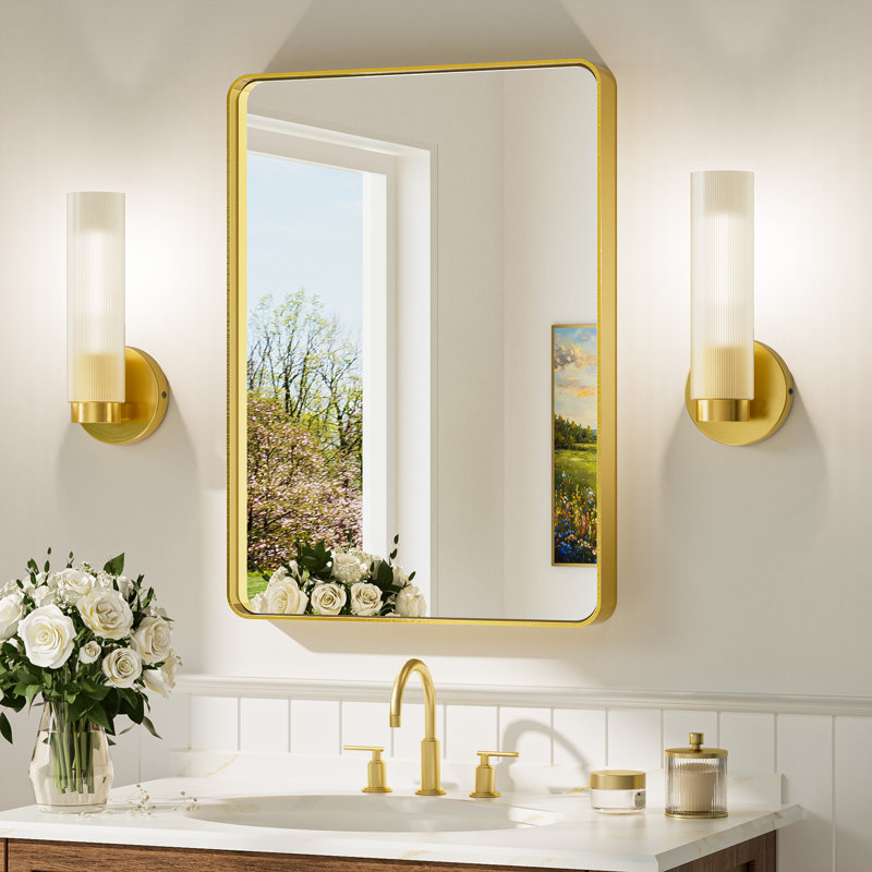 1-light Dimmable Bathroom Gold Iron Wall Armed Sconce with Frosted Glass
