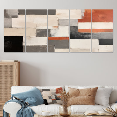 «Earthy Abstraction Cubist Modernism Beige Brown», art mural abstrait pour le salon, 5 pièces