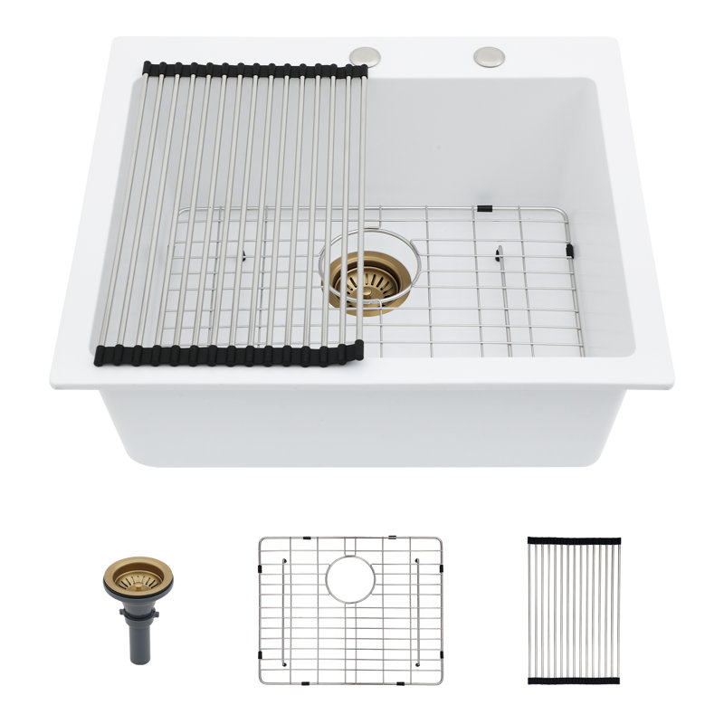 Évier de cuisine 25 po à cuve simple en quartz encastré