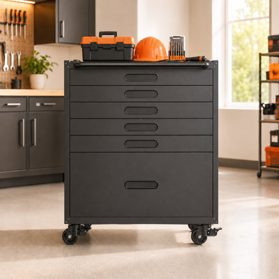 34.3" Rolling Tool Chest with 6 Drawers, Mobile Garage Cabinet Organizer, All-Drawer Metal Storage Cabinet for Small Parts & Tools, Heavy-Duty Steel Construction, Black
