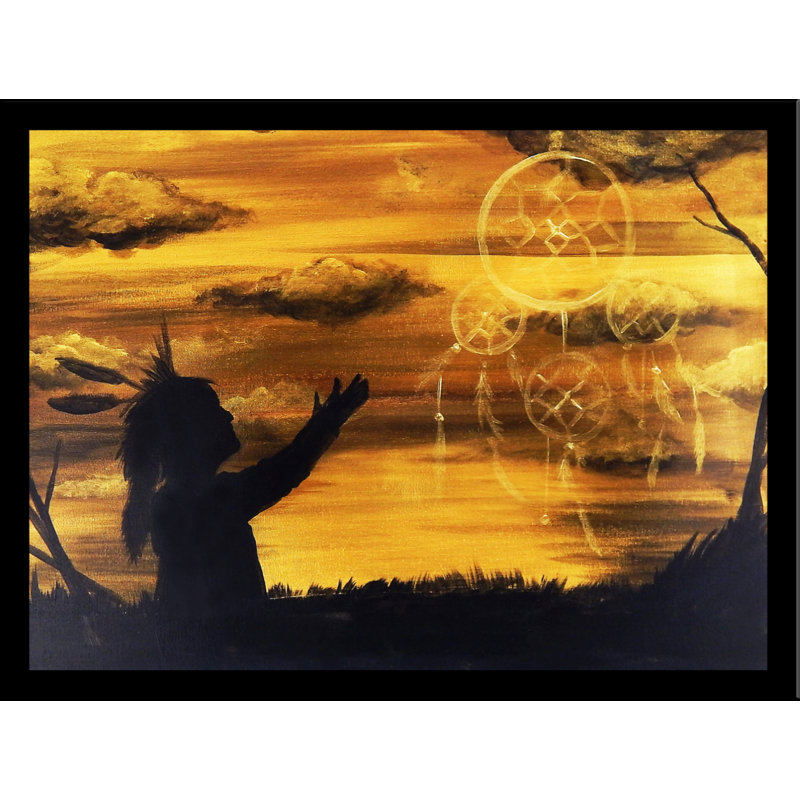 «Native American Chief Praying» par Damon Crook, reproduction sur papier, H 24 po x l 32 po, Cadre noir, Pas de tapis