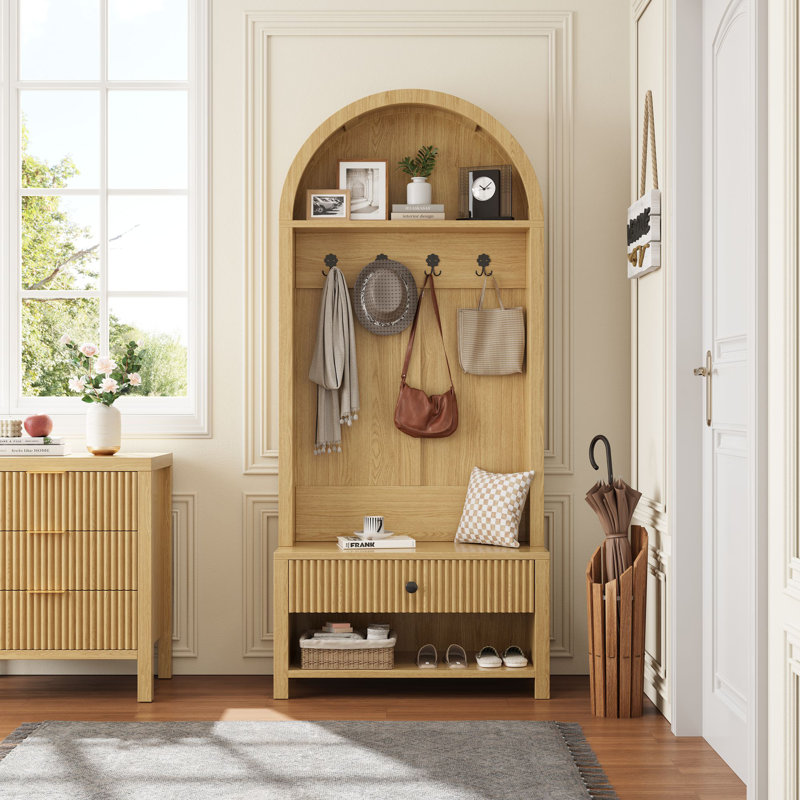 Hall Tree 31.5'' Wide With Bench And Shoe Storage, Natural