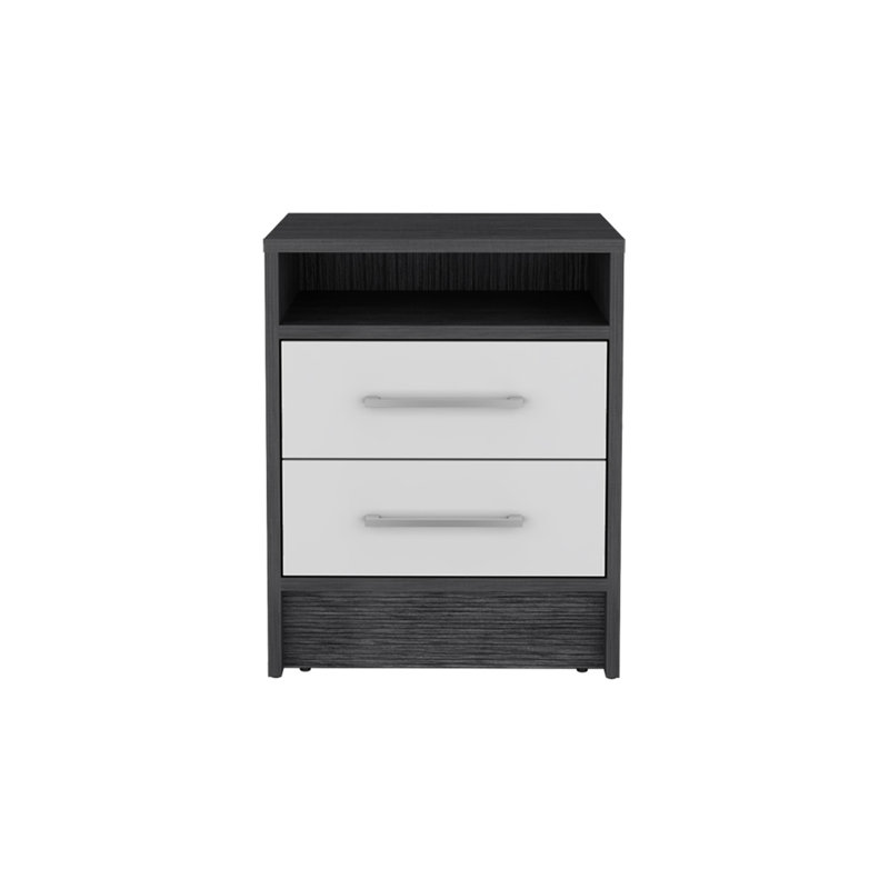 Nightstand Cartiz, Two Drawers, Smokey Oak / White Finish, White/Smokey Oak