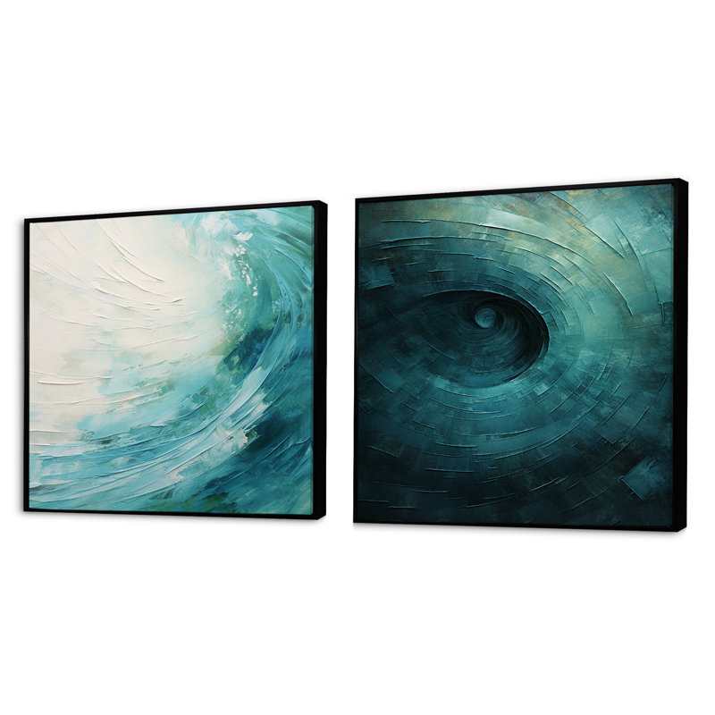 Coleigh - Ensemble de 2 collages carrés à spirales abstraites, Cadre flottant noir, H 16 po x l 33 po
