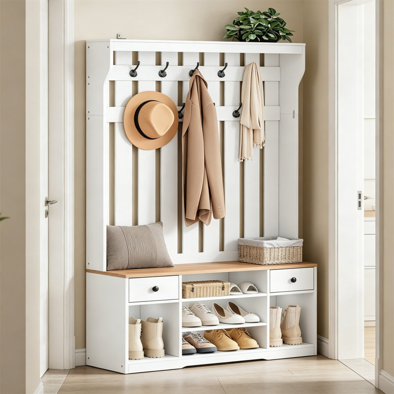 Metal 9 - Hook Coat Rack, White/Natural