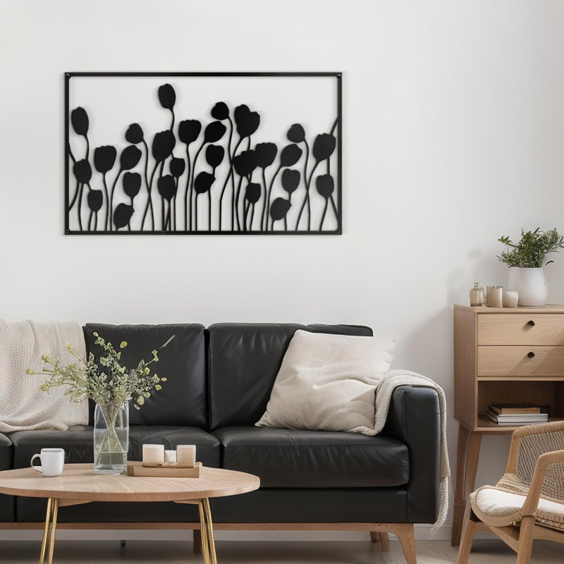 Décoration murale en métal, H 15 po x l 30 po x P 0,05 po, Noir