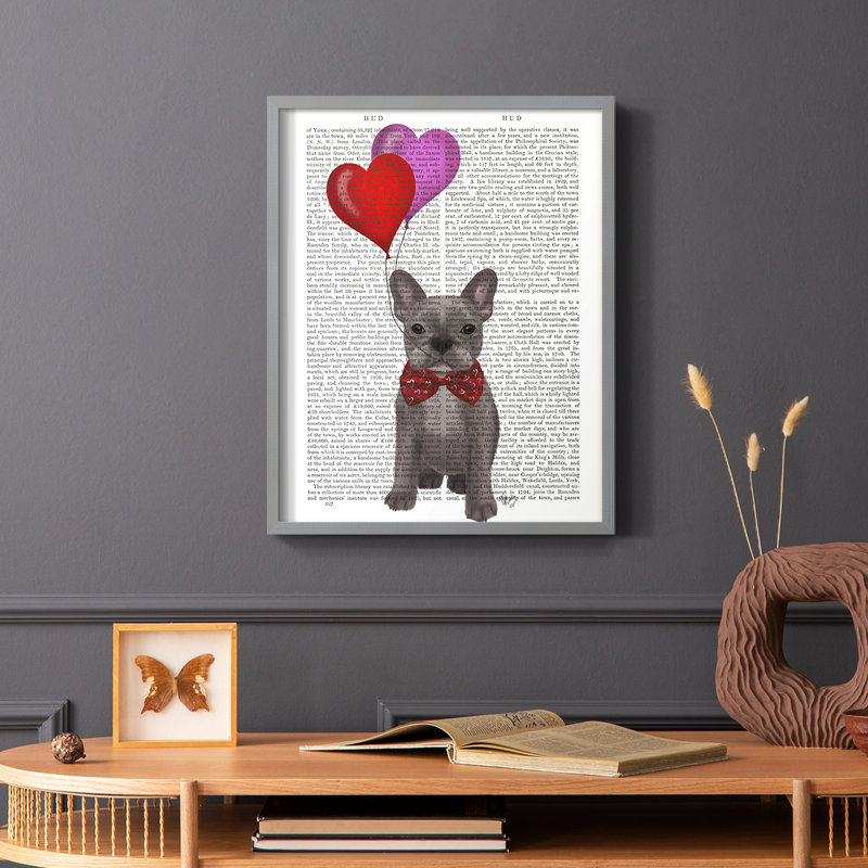 Bouledogue français et ballons français, reproduction encadrée, Gris, H 10 po x l 8 po