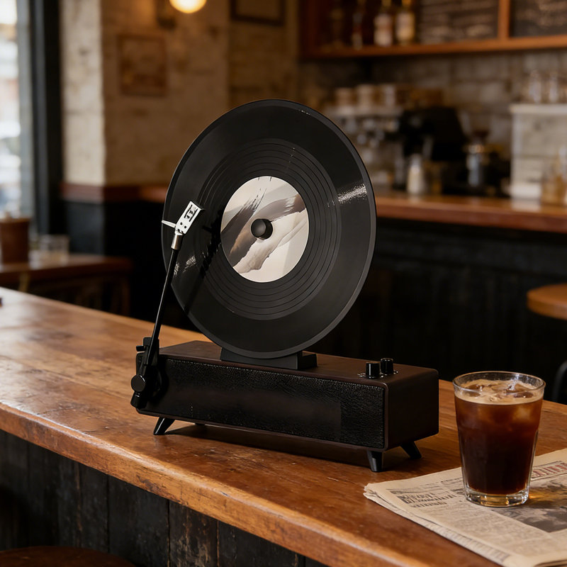 Tourne-disque minimaliste de luxe avec haut-parleurs Bluetooth intégrés, Marron foncé