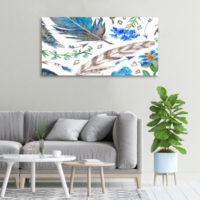 Feathers And Flowers - Wrapped Canvas Print