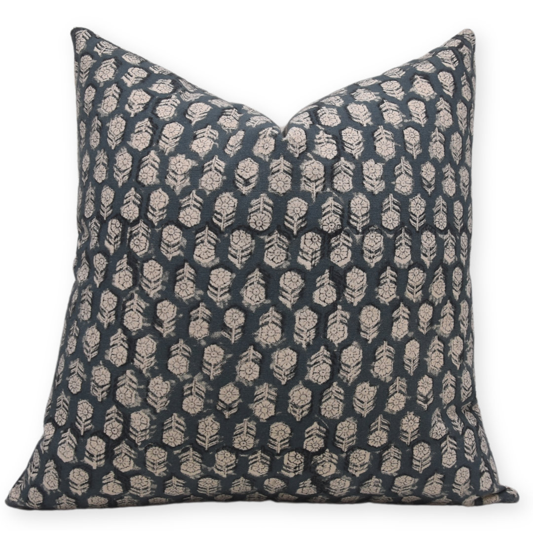 Fabdivine Block Print Duck Canvas Throw Pillow Covers (Tulsi Buti, Dark Blue) Fabdivine