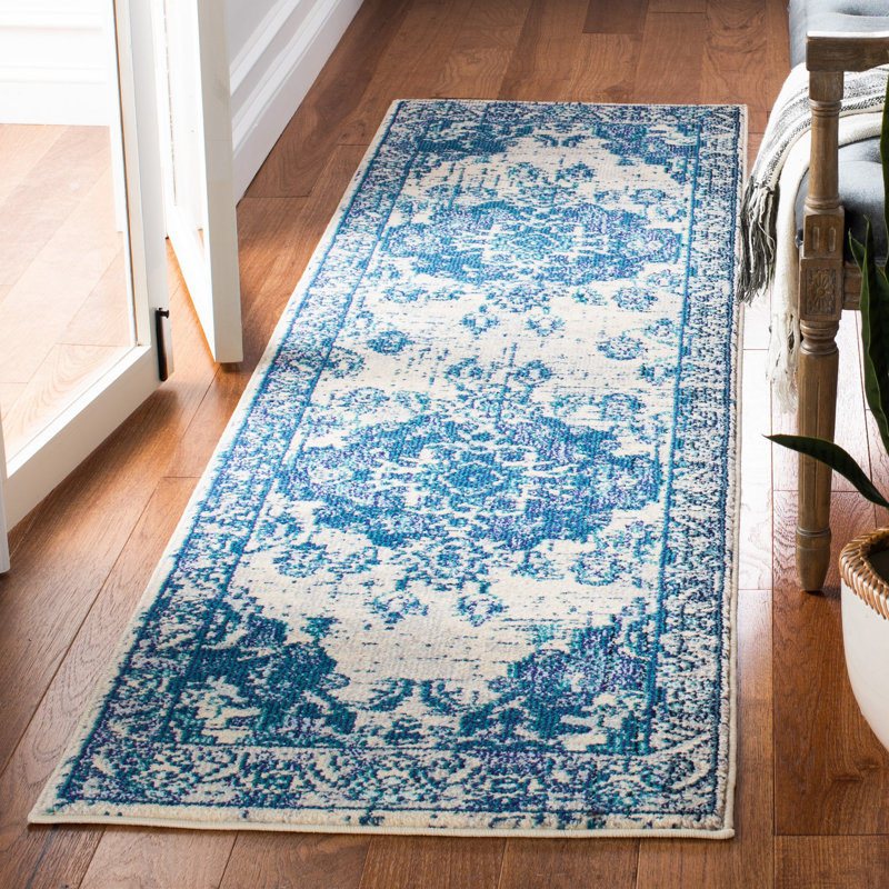 Almyra Oriental Area Rug, Runner 2'2" x 8', Blue/Ivory