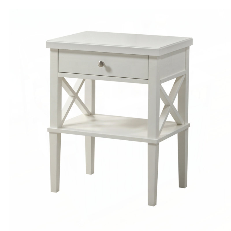 Élégante table de chevet en bois massif avec tiroir à extension complète et tablette ouverte pour un rangement et une accessibilité améliorés