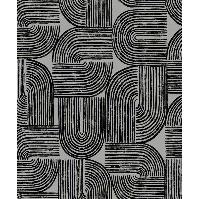 Papier peint non tissé géométrique non tissé Designs Sea & Piper, Argenté / Noir