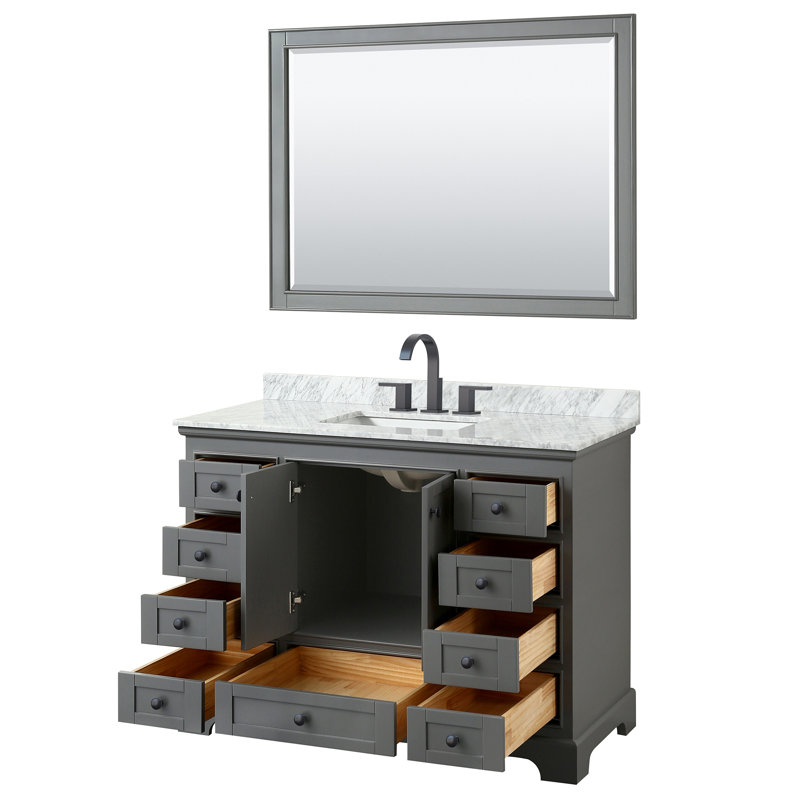 Ensemble de meuble-lavabo simple 48 "avec miroir Deborah, Gris foncé, Noir mat