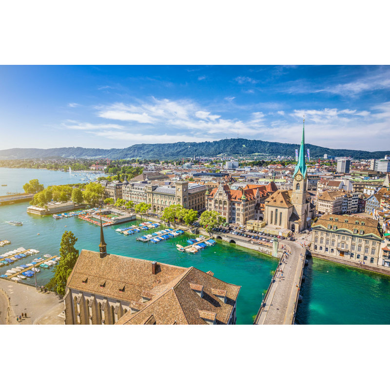 Zurich avec rivière Limmat - photographie sur toile tendue, H 32 po x l 48 po
