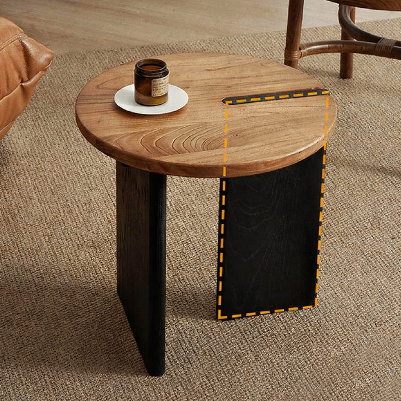 Table basse ronde en bois massif rétro noir, H 17,72 po x L 18,11 po x l 18,11 po