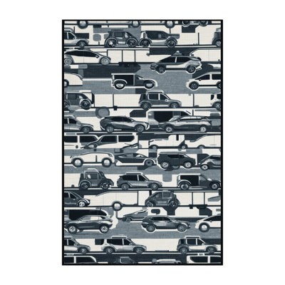 Machine Washable Transportation Gray Area Rug