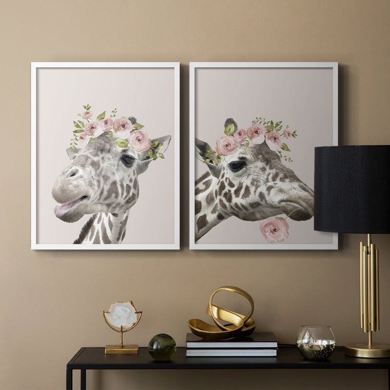 «Peek A Boo Giraffe I», reproduction encadrée de qualité supérieure - prête à être accrochée - aucun clou requis - aucun clou requis