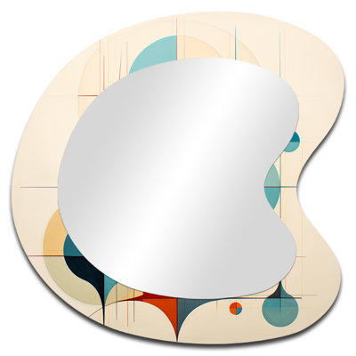 Midcentury Minimal Geometric In Retro Colors II - Romantic Asymmetrical Unique Wall Mirror Decor, Blue Unique Shape Large Mirror, Printed Metal Art