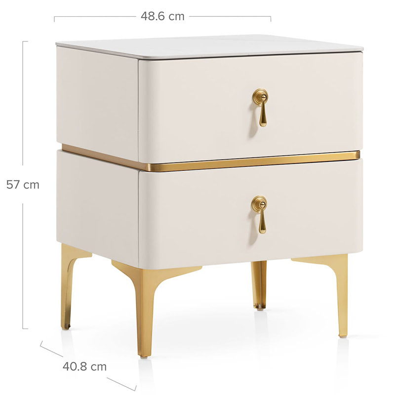 47.5cm W Metal Bedside Table, Cream