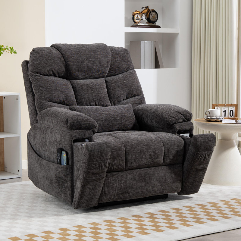 40-In Overstuffed Chenille Power Recliner with Wireless Charging,Lumber Pillow,Heat/Massage For Elderly and Pregnant Ladies