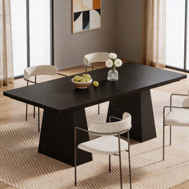 Table de salle à manger en bois 63 "pour 6 personnes, Noir