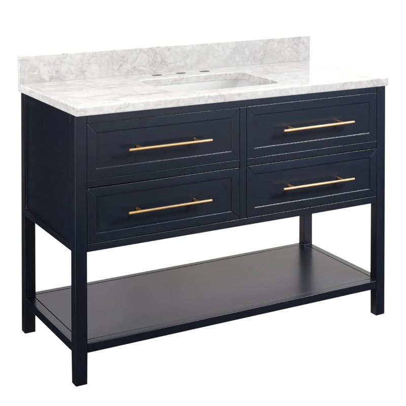 48" Robertson Single Bathroom Vanity Set with Rectangular Undermount Sink, Midnight Navy Blue, 8" Widespread, Carrara Marble