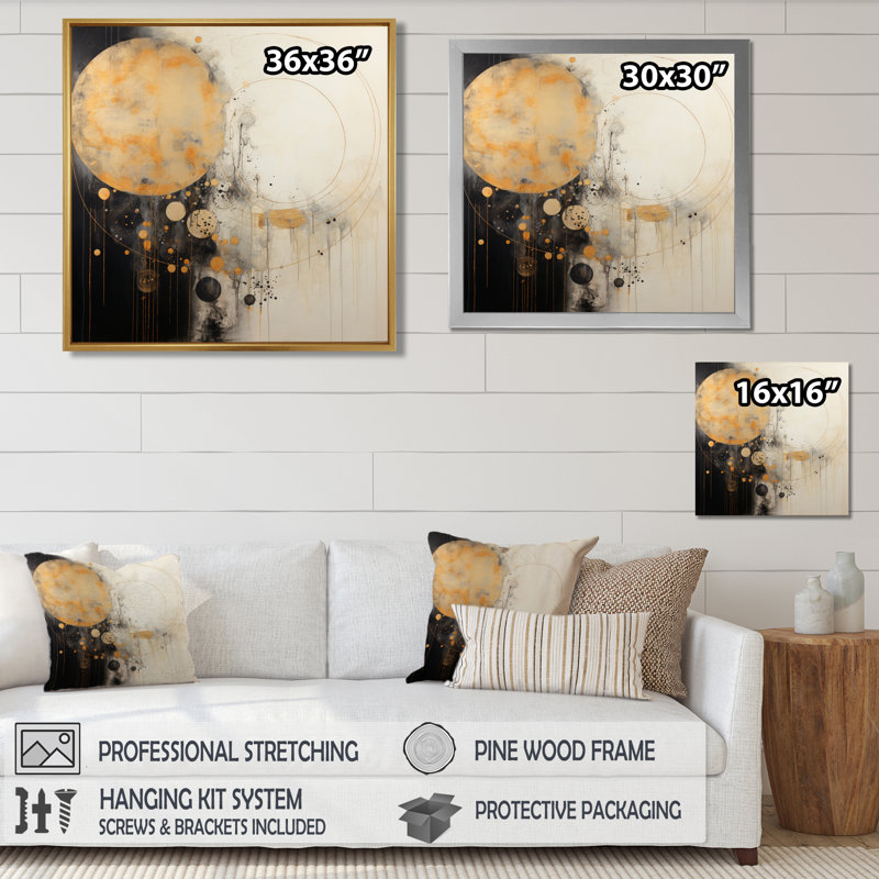 «Full Moon Time Balance I», reproduction d'art murale abstraite, Toile avec cadre flottant brun, H 36 po x l 36 po x P 1,5 po