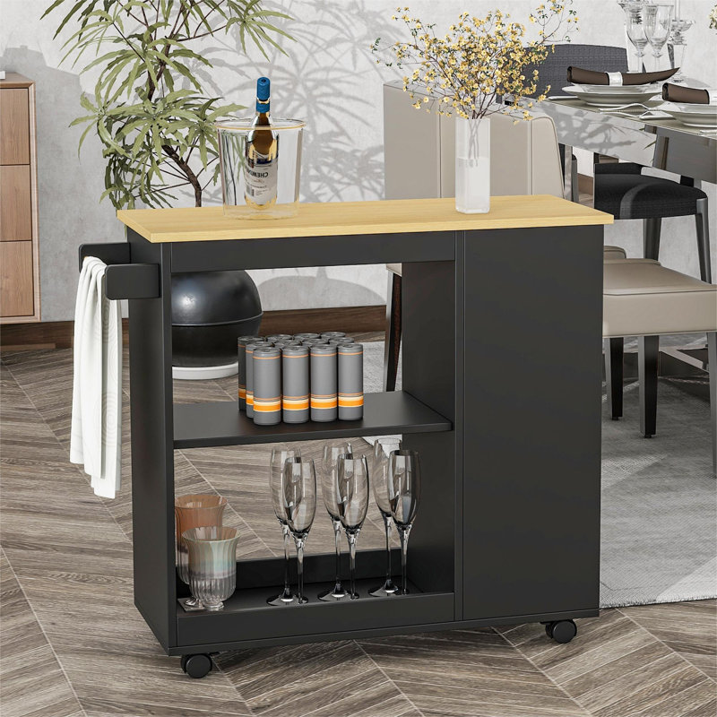 Rahi 105 cm W Kitchen Cart with, Black