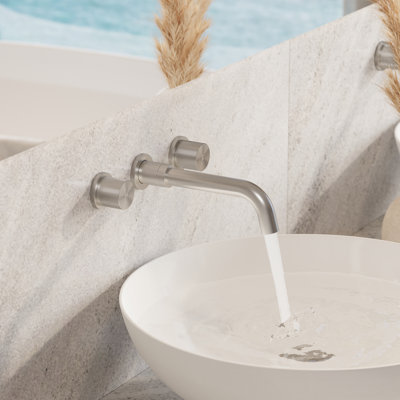 Angelsey Bathroom Sink Faucet with Pop-Up Drain, 2-Handle Modern Wall-Mount Faucet in Brushed Nickel