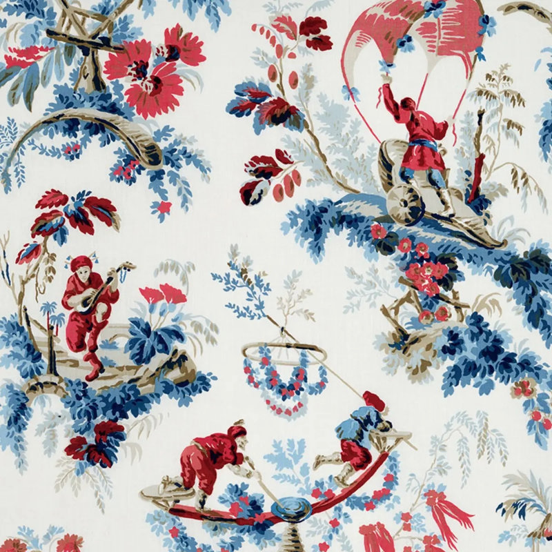 Tissu Plaisirs De La Chine, Bleu / rouge