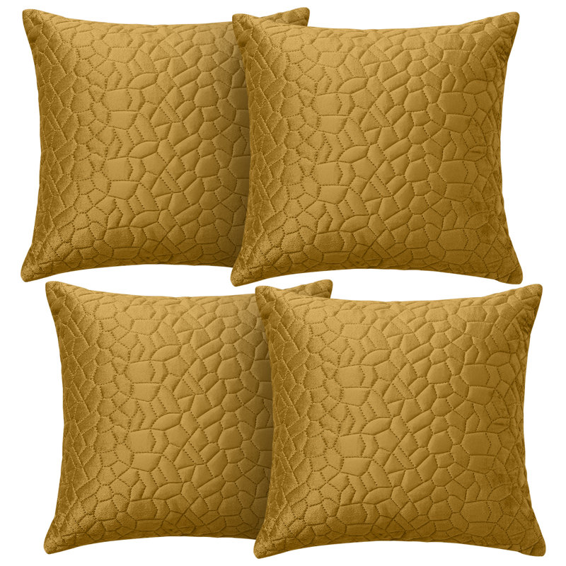 Aspire Homeware Geometric Square Velvet Cushion Covers, Pack of 4, Ochre