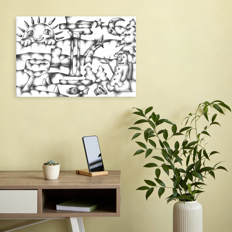 Whimsical Winter World Whimsical Abstract Contemporary Fish Landscape Nature Wall Art Print 1 Piece Wrapped Canvas Wall Art