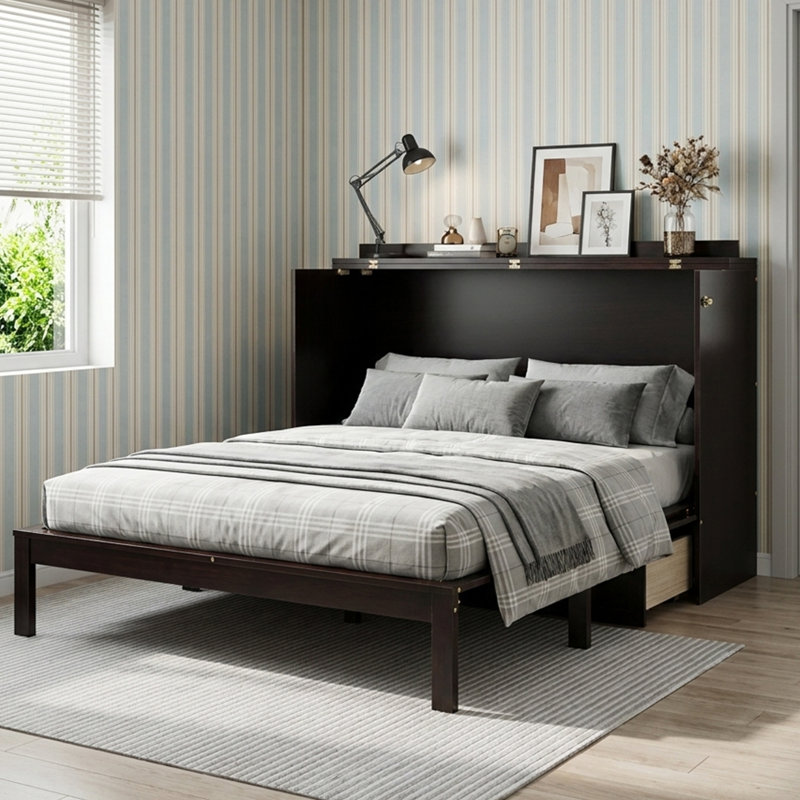 Versatile Murphy Bed with Multiple Functional Features, Espresso