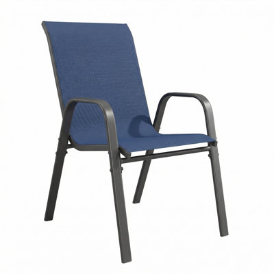 6-Piece Outdoor Dining Chair Set, Suitable For Patios, Gardens, Banquet Halls, And Commercial Spaces, Black And Navy Blue