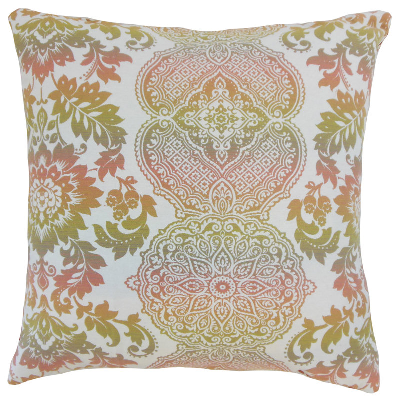Damask Cotton Blend Reversible Throw Pillow, Primavera, 24" x 24", Polyester/Polyfill