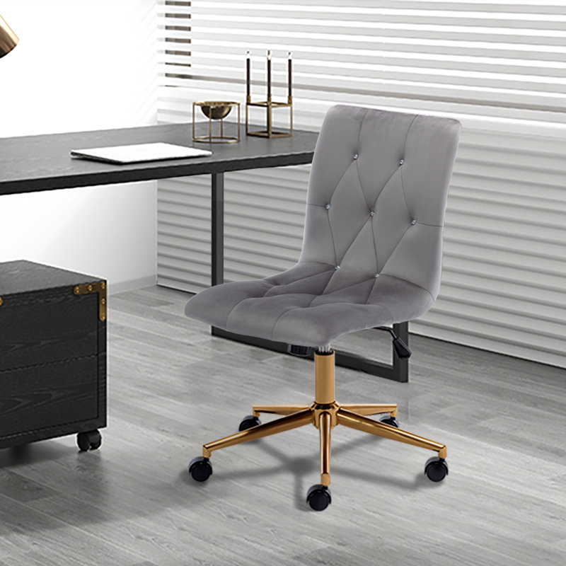 Ergonomic Velvet Armless Swivel Adjustable Height Office Task Chair, Gray