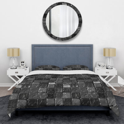 Black Modern Mosaic Tiles V - Ensemble de housse de couette moderne