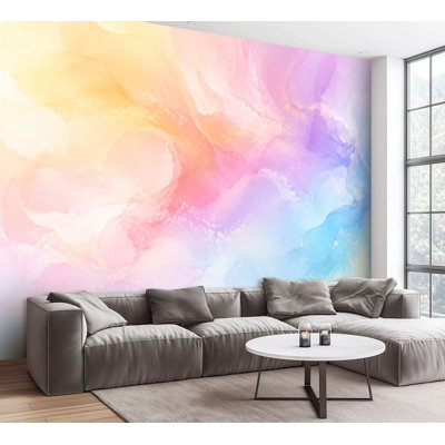 Wall Mural Peel and Stick Wallpaper Rainbow ombre abstract colorful watercolor for Self-Adhesive Removable Contact Paper Wall Decor for Living Room Bedroom 100"H x 144"W