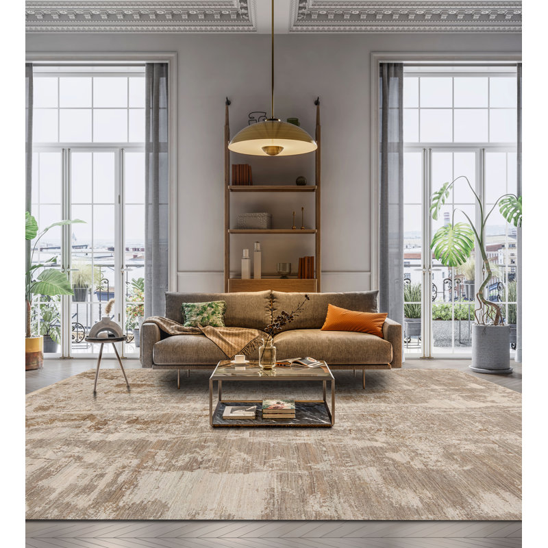 Leonardo Hand Knotted Wool Abstract Area Rug in Beige/Tan/Cream